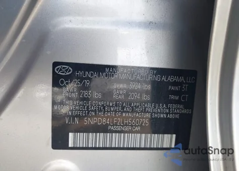 2020 Hyundai Elantra Sel из США, поврежденный, VIN 5NPD84LF2LH560725